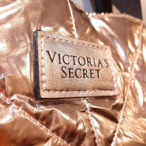 Victorias Secret Limited Edition Rose Gold Puffer Tote Bag Quilted Metallic VS - Picture 7 of 13